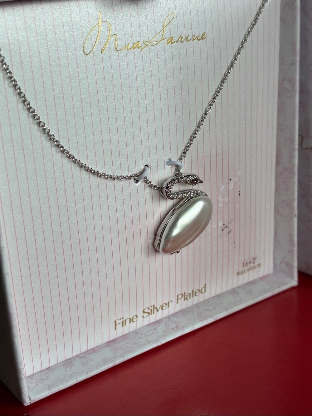Silver Crystal Swan Pendant Necklace with White Pearl Accent ADJUSTABLE - Picture 3 of 9